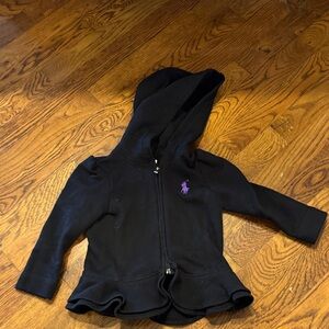 Ralph Lauren polo Black Kids Hoodie with Purple horse and peplum bottom size 24m
